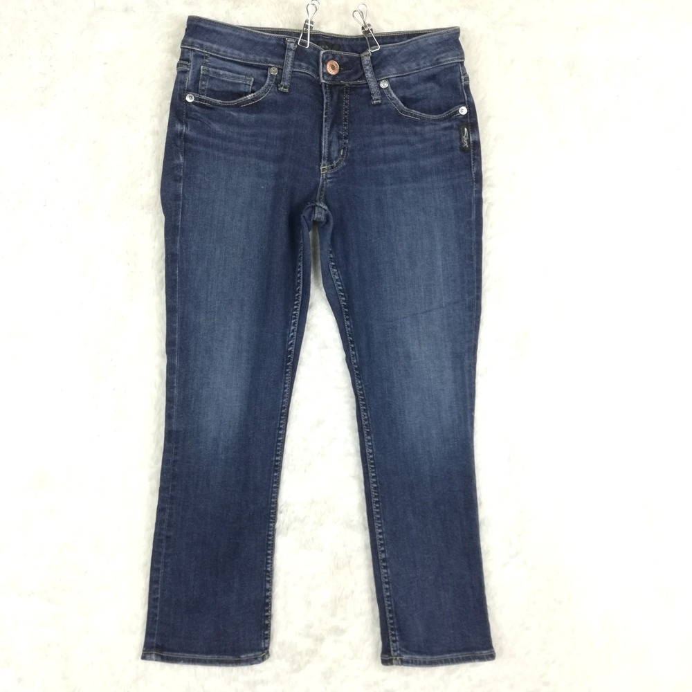 Silver Jeans Womens Suki‎ Capri Blue Denim Low Rise Dark Wash Whiskering 28